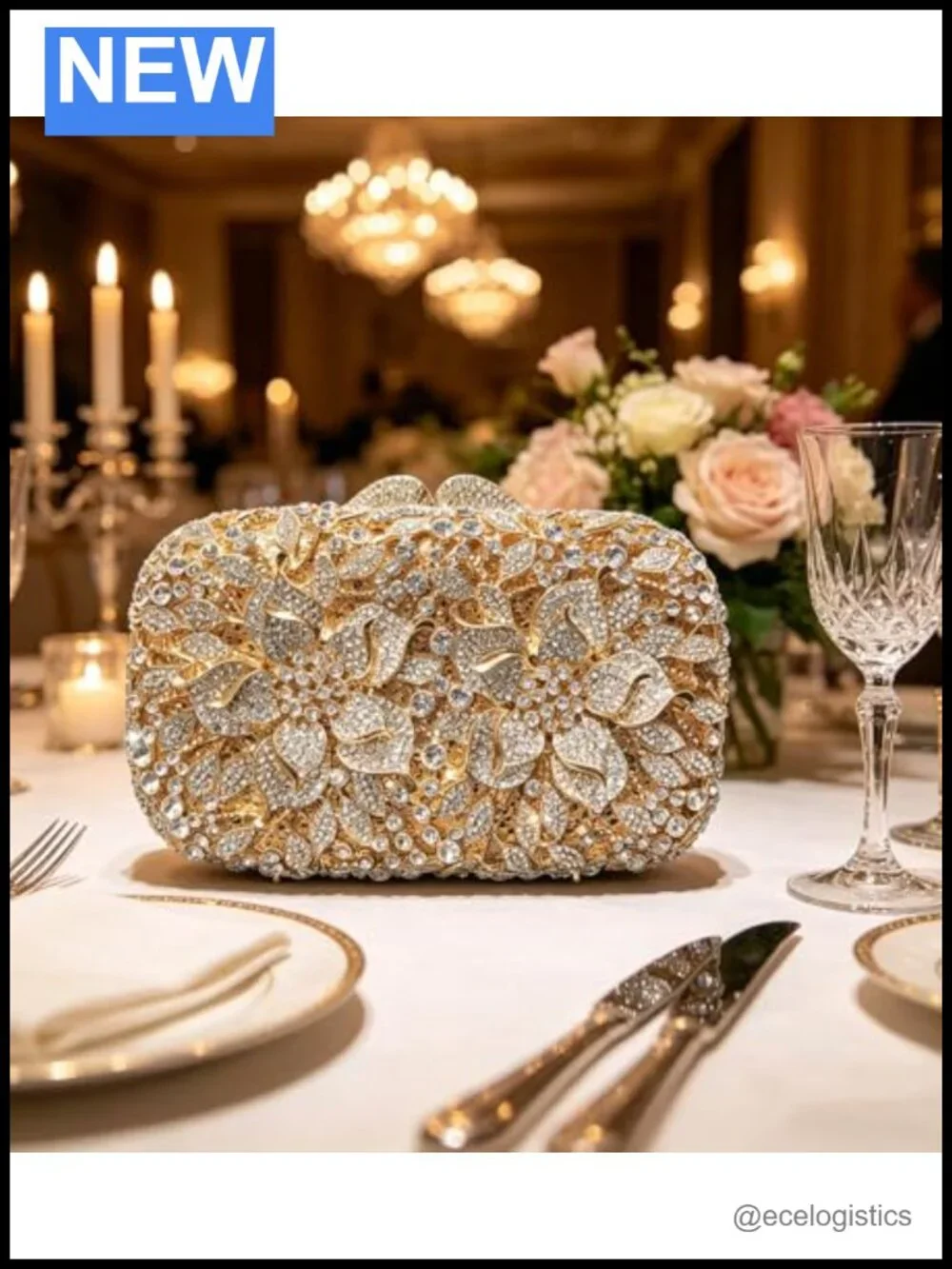Rhinestone Clutch Purse with Detachable Chain, Sparkly Evening Bag for